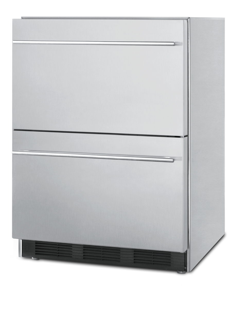 Commercially approved two-drawer auto defrost all-refrigerator in full stainless steel for built-in or freestanding use